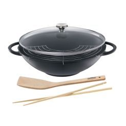 KÜCHENPROFI Wok-Set „PROVENCE“ mit Glasdeckel, 36 cm, schwarz