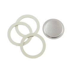 BIALETTI Dichtungsringset für Aluminium-Espressokocher 6 Tassen 3 Ringe + 1 Sieb