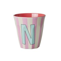 RICE Buchstabenbecher „N“ rosa-gelb 250 ml