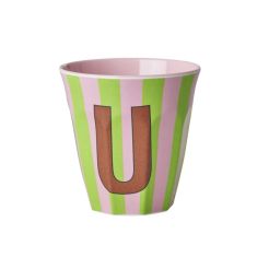 RICE Buchstabenbecher „U“ rosa-grün 250 ml