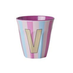 RICE Buchstabenbecher „V“ rosa-blau 250 ml