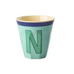 RICE Buchstabenbecher „N“ türkis-dunkelblau 250 ml