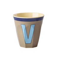 RICE Buchstabenbecher „V“ hellbraun-blau 250 ml