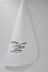 VISTA PORTUGUESE Geschirrtuch Sardinenschwarm Blau & Orange 50 cm x 70 cm