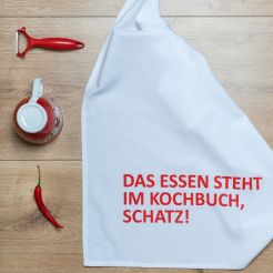 17;30 Geschirrtuch in Weiß - Das Essen steht im Kochbuch, Schatz!