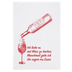 17;30 Geschirrtuch in Weiß - Ich liebe es mit Wein zu kochen.