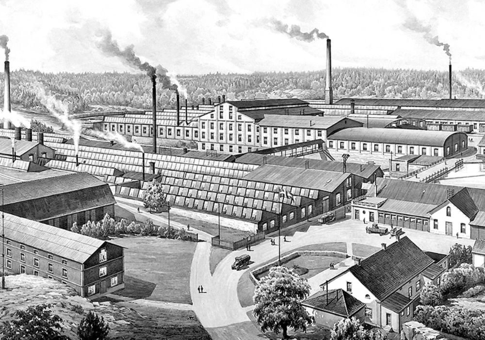 Altes Gemälde der Produktion Anlage in Schwarz Weis