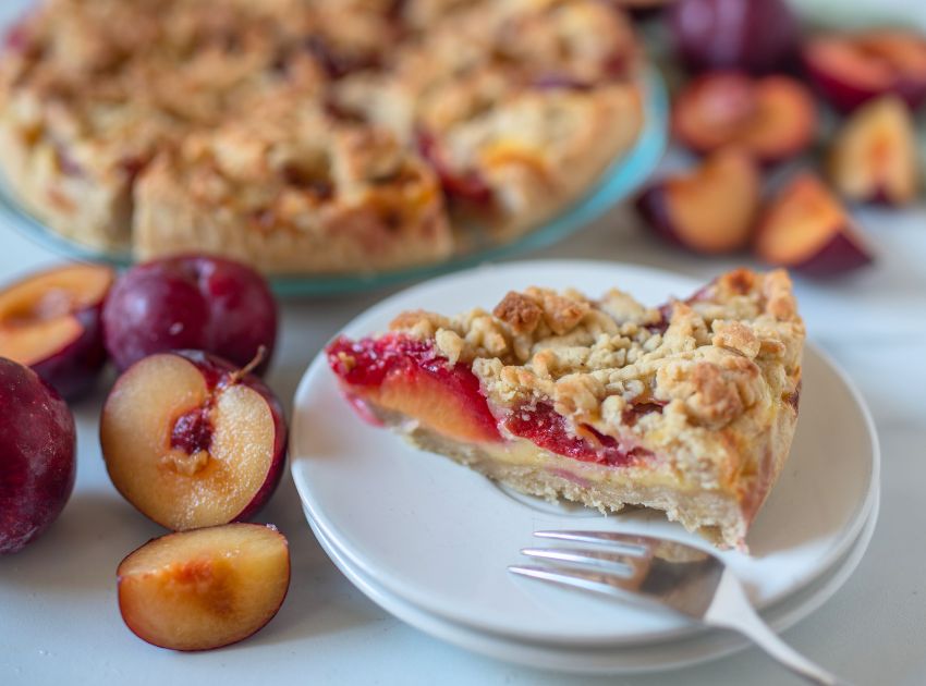 1 Stück Pflaumenkuchen mit Streuseln 1 Stück Pflaumenkuchen mit Streuseln