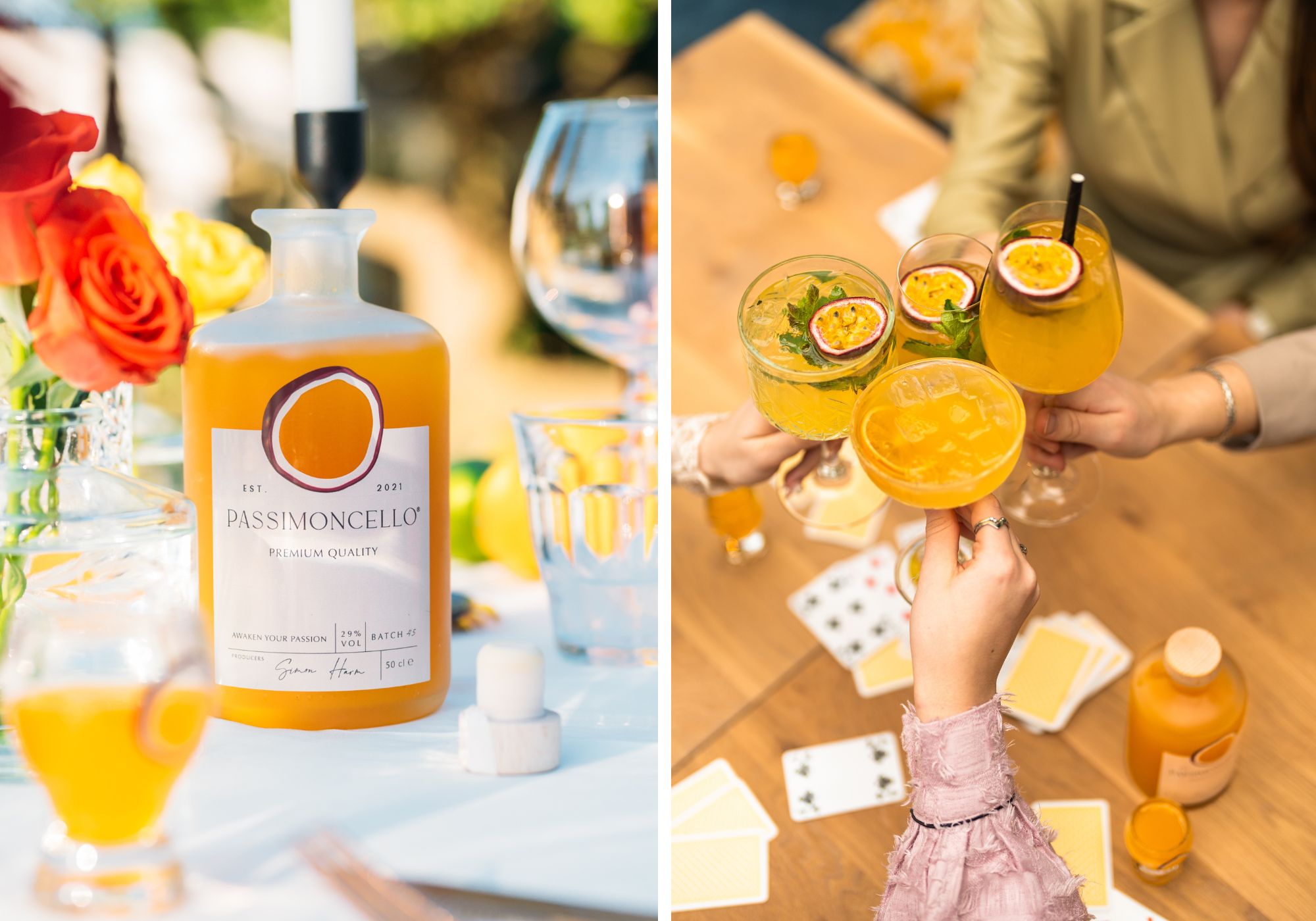 Passimoncello Passionsfruchtlikör mit sommerlichen Cocktails und Passionsfrucht