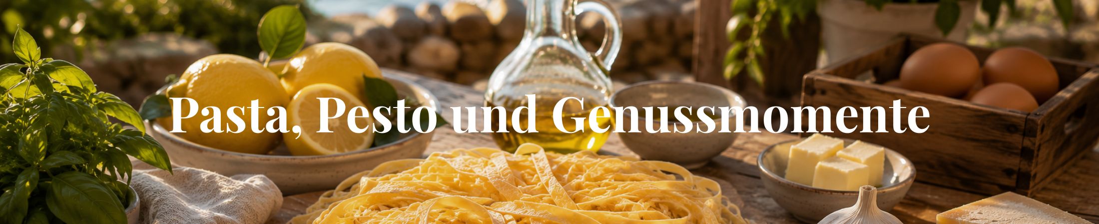 Pasta, Pesto und Genussmomente - Bild mit frischen Nudeln und Pesto