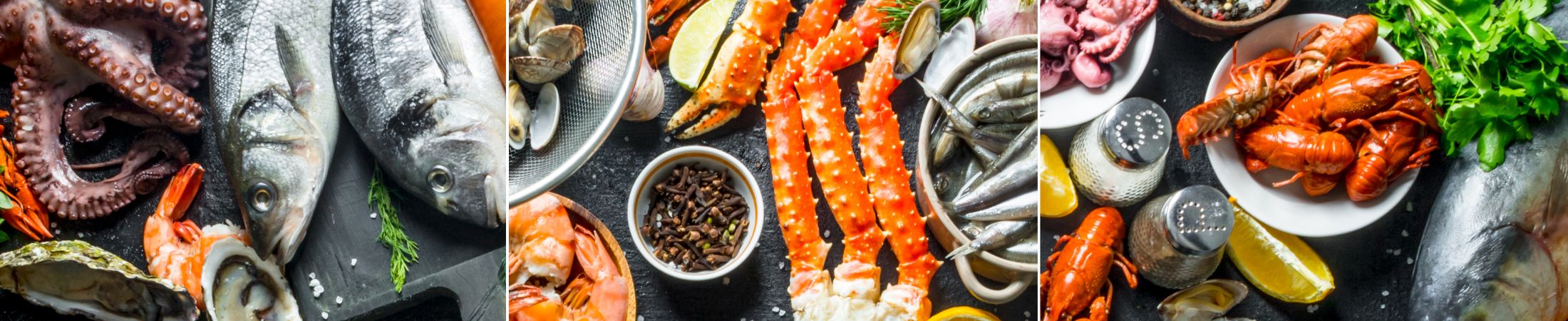Verschiedene Fische und Meeresfrüchte