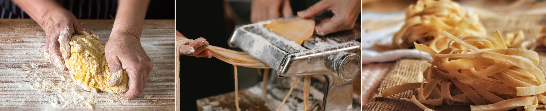 Pasta wird selber gemacht mit Nudelmaschine und den Händen