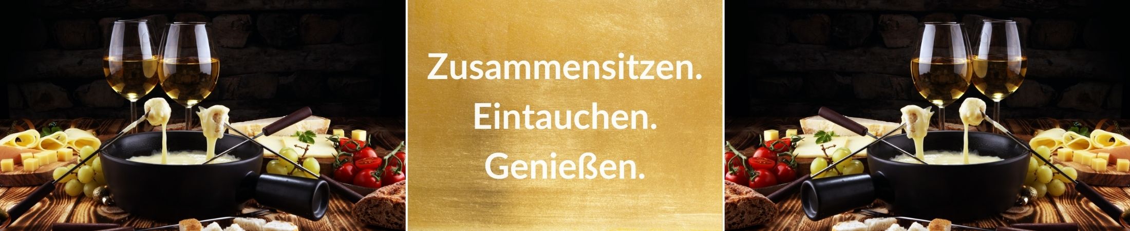 K&auml;sefondue mit Zutaten auf einem gedeckten Tisch