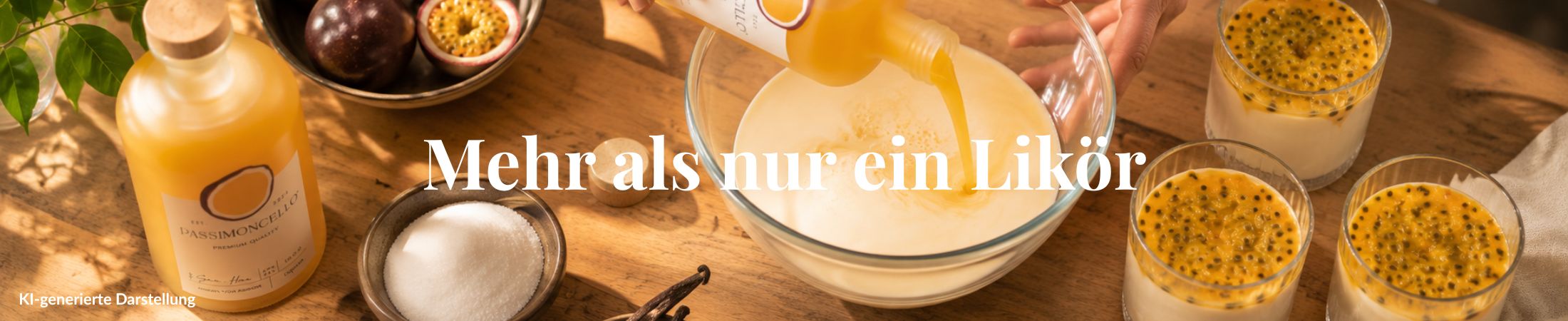 Zubereitung von Panna Cotta mit Passimoncello, Sahne, Vanille und frischen Passionsfr&uuml;chten