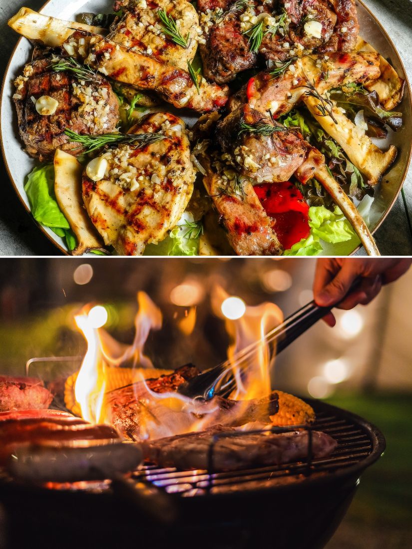 Grillgut auf Tellern