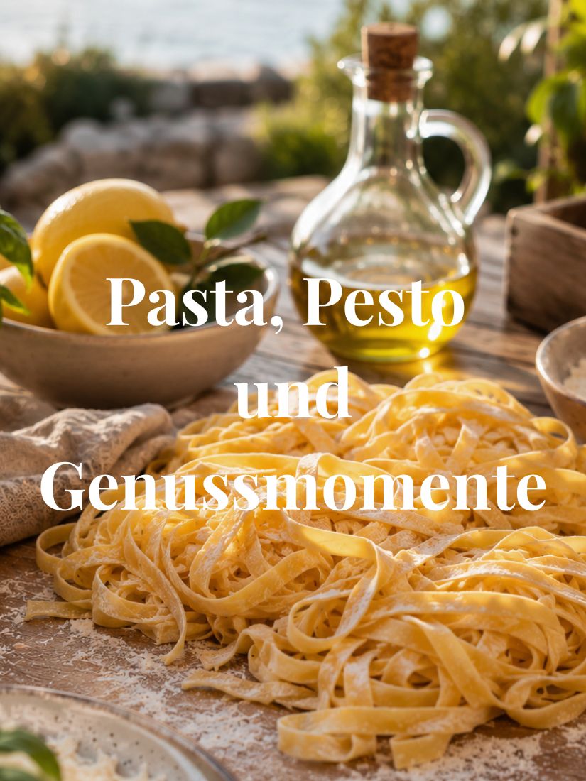 Pasta, Pesto und Genussmomente - Bild mit frischen Nudeln und Pesto