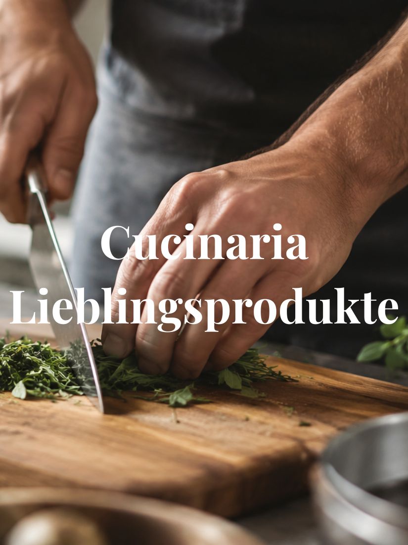 "Cucinaria Lieblingsprodukte" Bild: Person schneidet frische Kr&auml;uter mit Kochmesser