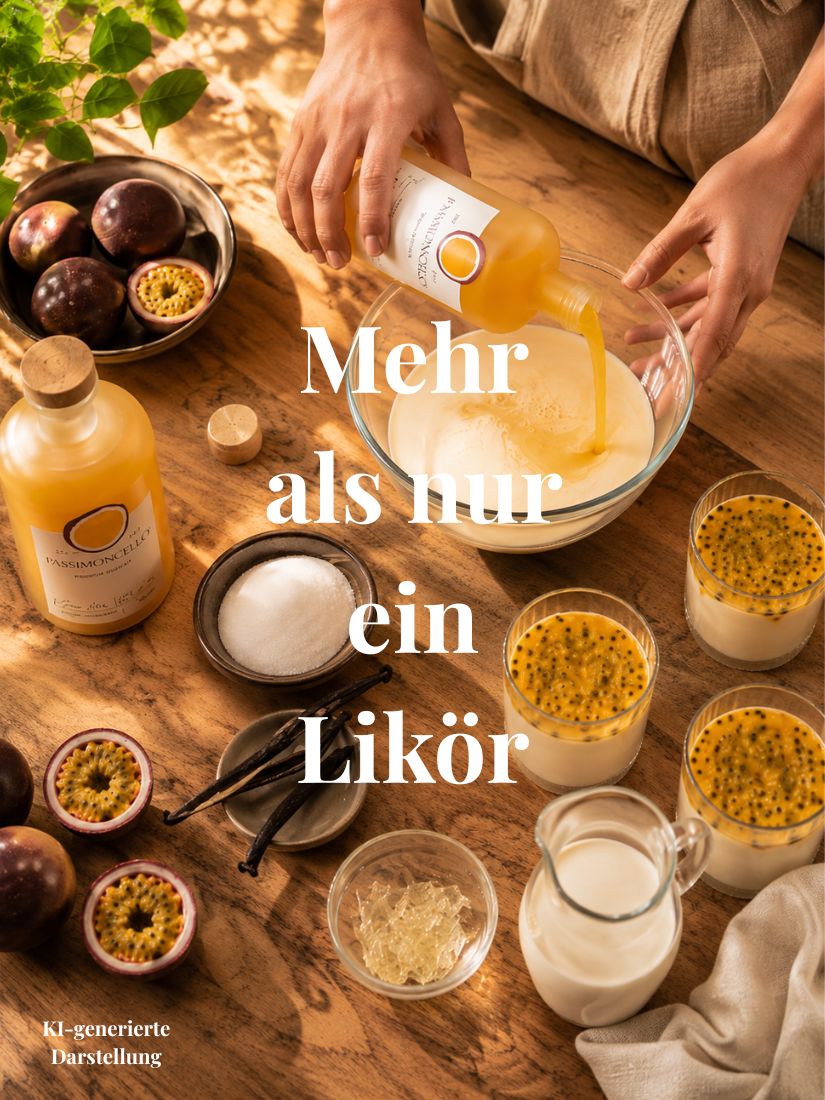 Zubereitung von Panna Cotta mit Passimoncello, Sahne, Vanille und frischen Passionsfr&uuml;chten