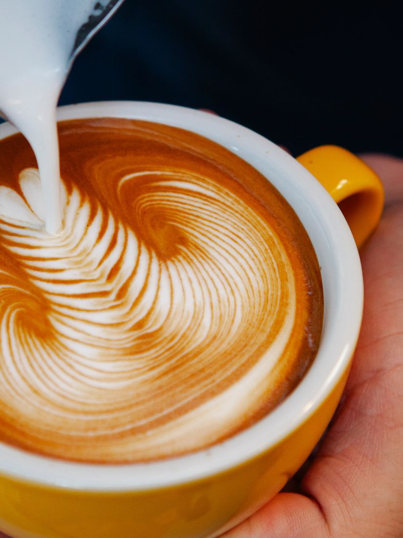 Muster einer Blume im Kaffee aus Milch. Passend zum Barista Seminar bei Cucinaria